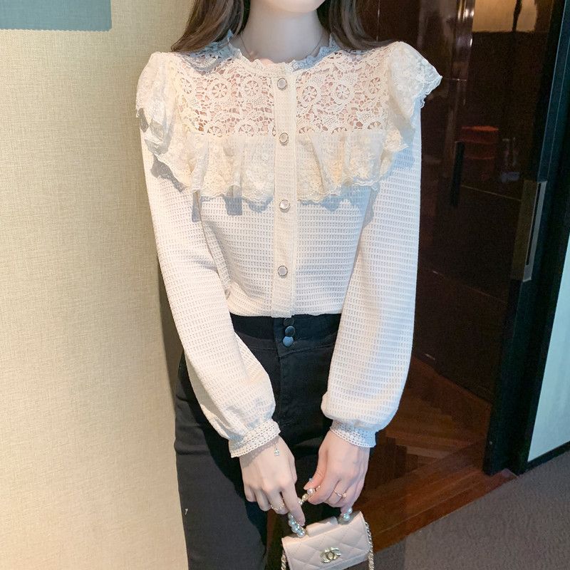레이스 긴팔 셔츠 여성 가을 페어리 스타일 루즈핏 상의 빈티지 감성 데일리 캐주얼 착용감 편안한 외출용 블라우스 - 상세 이미지 2