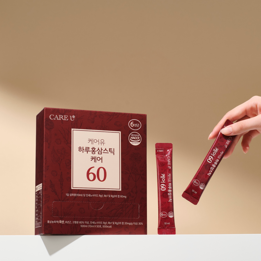 케어유 홍삼스틱 6년근 진세노사이드 고함량 60mg 50포 500g, 1개