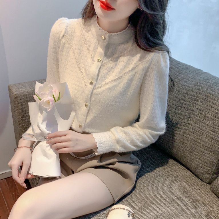 가을 여성용 레이스 블라우스 프렌치 스타일 긴팔 루즈핏 통근용 데일리 패션 하객룩 고급스러운 디자인 예쁜 스타일링 아이템 - 상세 이미지 4