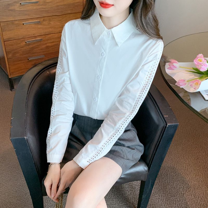 여성 레이스 스플라이싱 셔츠 가을 패션 유행 디자인 통근용 데일리 블라우스 스타일리시한 착용감 최대한 활용 가능한 모던 탑 - 상품 이미지