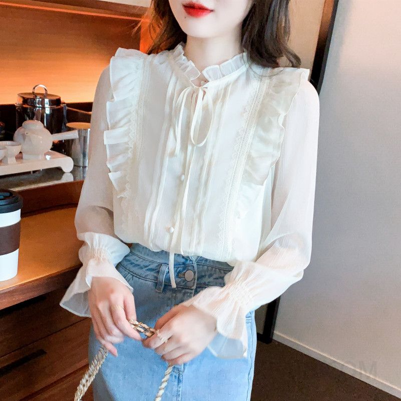 여성 쉬폰 블라우스 가을 신상 긴팔 상의 고급스러운 서양 스타일 데일리룩 공식석상 유행 패션 - 상세 이미지 4
