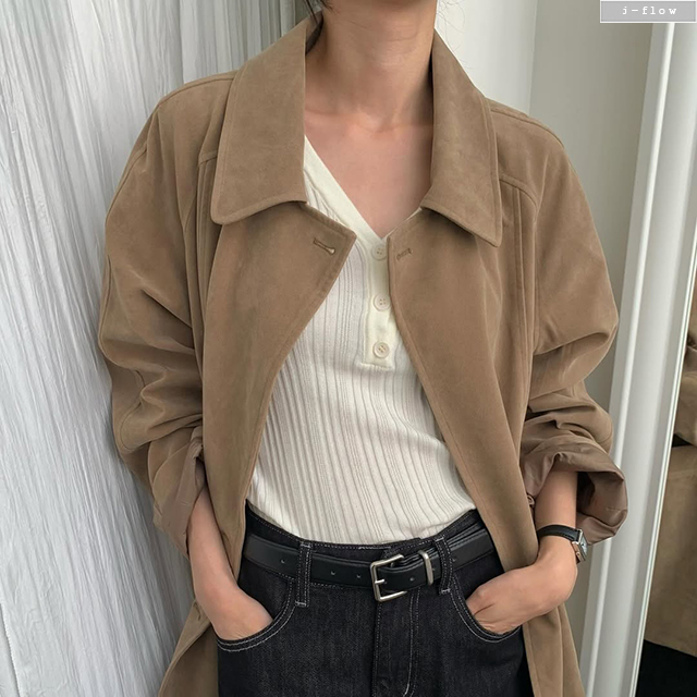 플란 스웨이드 포켓 더블버튼 하프 코트 2col 봄 가을 자켓 카라넥 트렌치 제이플로우 이미지 6