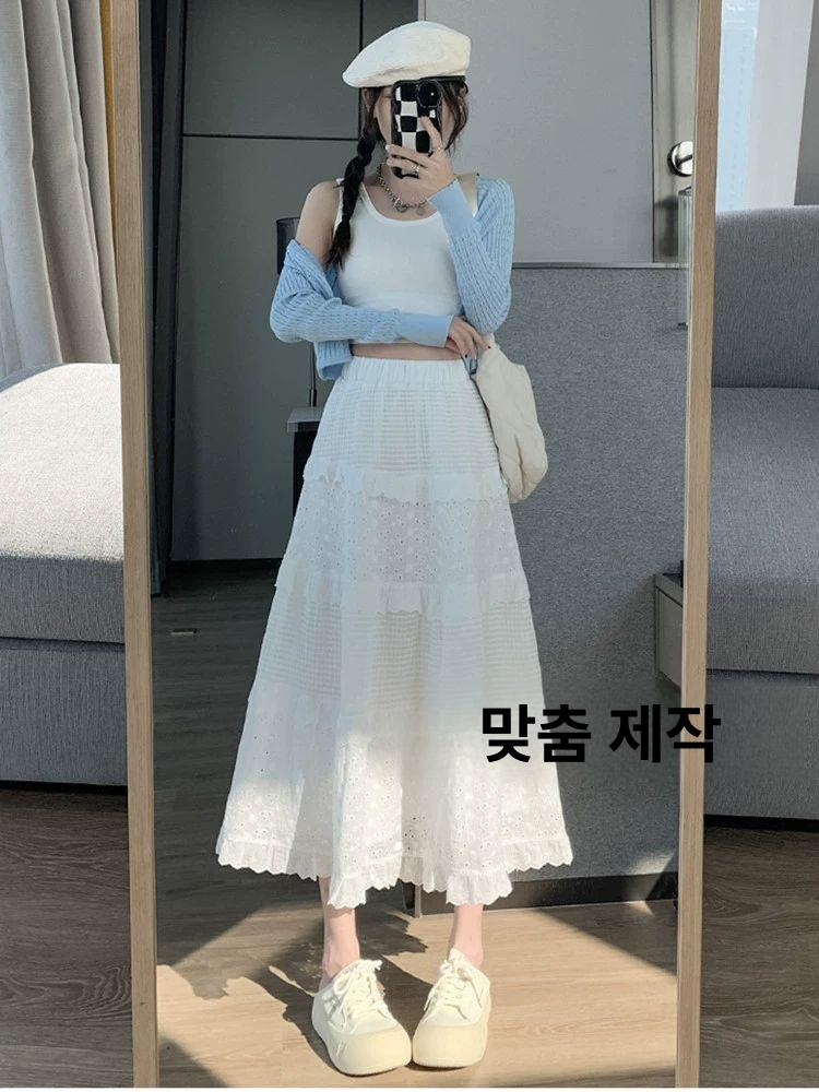 아일렛스커트 캉캉 밴딩 화이트쁘띠 여름치마 기장 프릴 린넨 롱스커트 아일렛 캉캉스커트 화이트쁘띠 길이70 145-152cm 40.0kg 미만의 무게의 경우 XXS - 상세 이미지 2