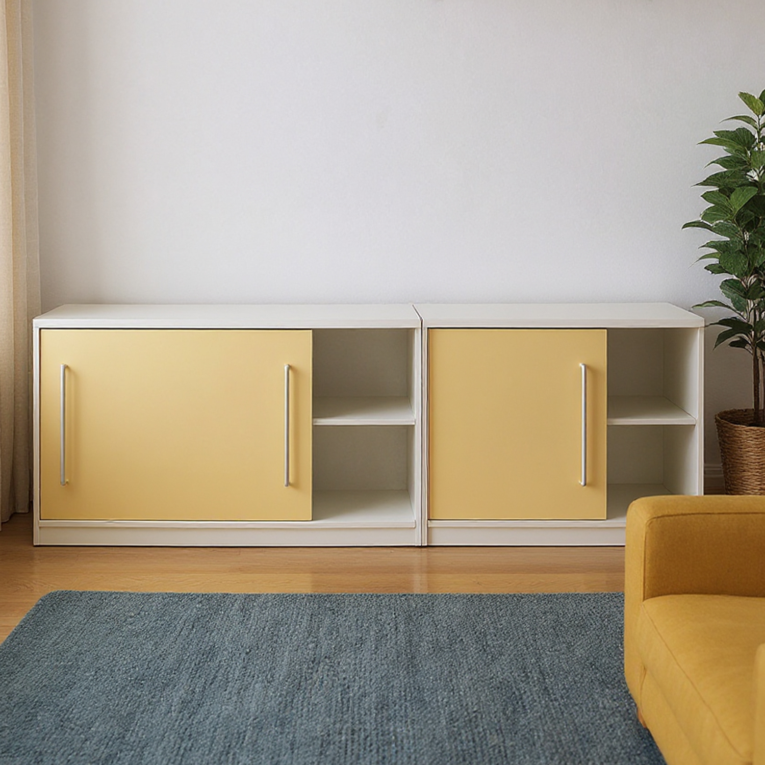 슬라이딩 거실장 티비다이 낮은 거실장 미드센츄리 1200x400x600mm, 버터옐로우