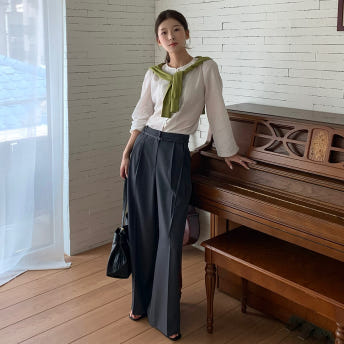로엠 벨티드 투턱 와이드 슬랙스 RMTWF49RT1 - 상품 이미지