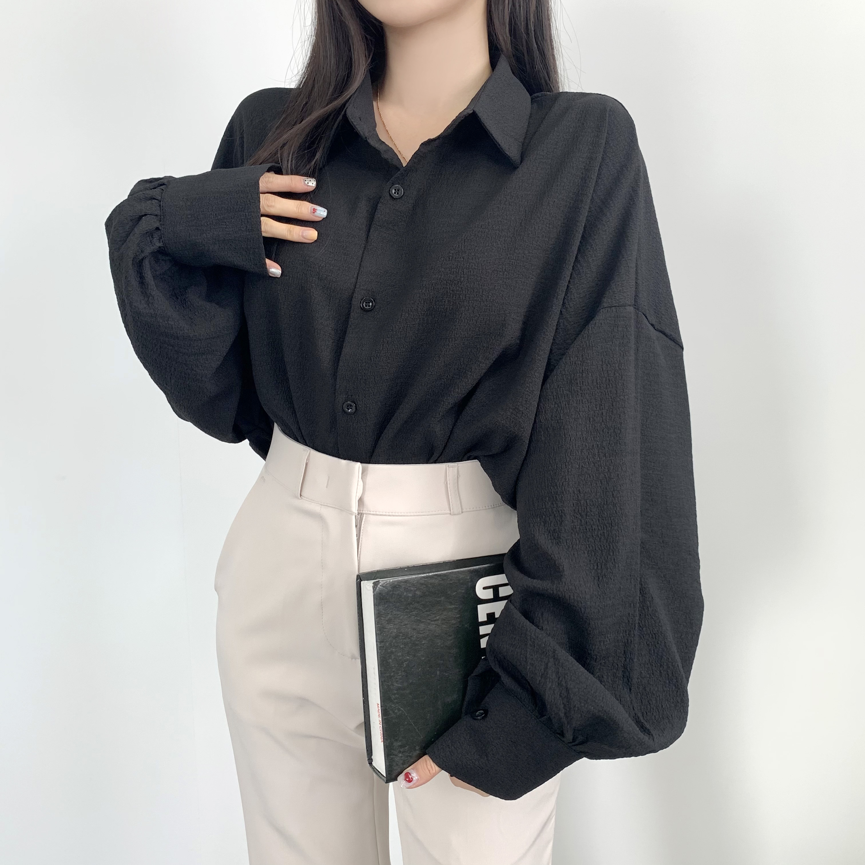여성 셔츠 블라우스 시어서커 오버핏 남방 - 상세 이미지 4