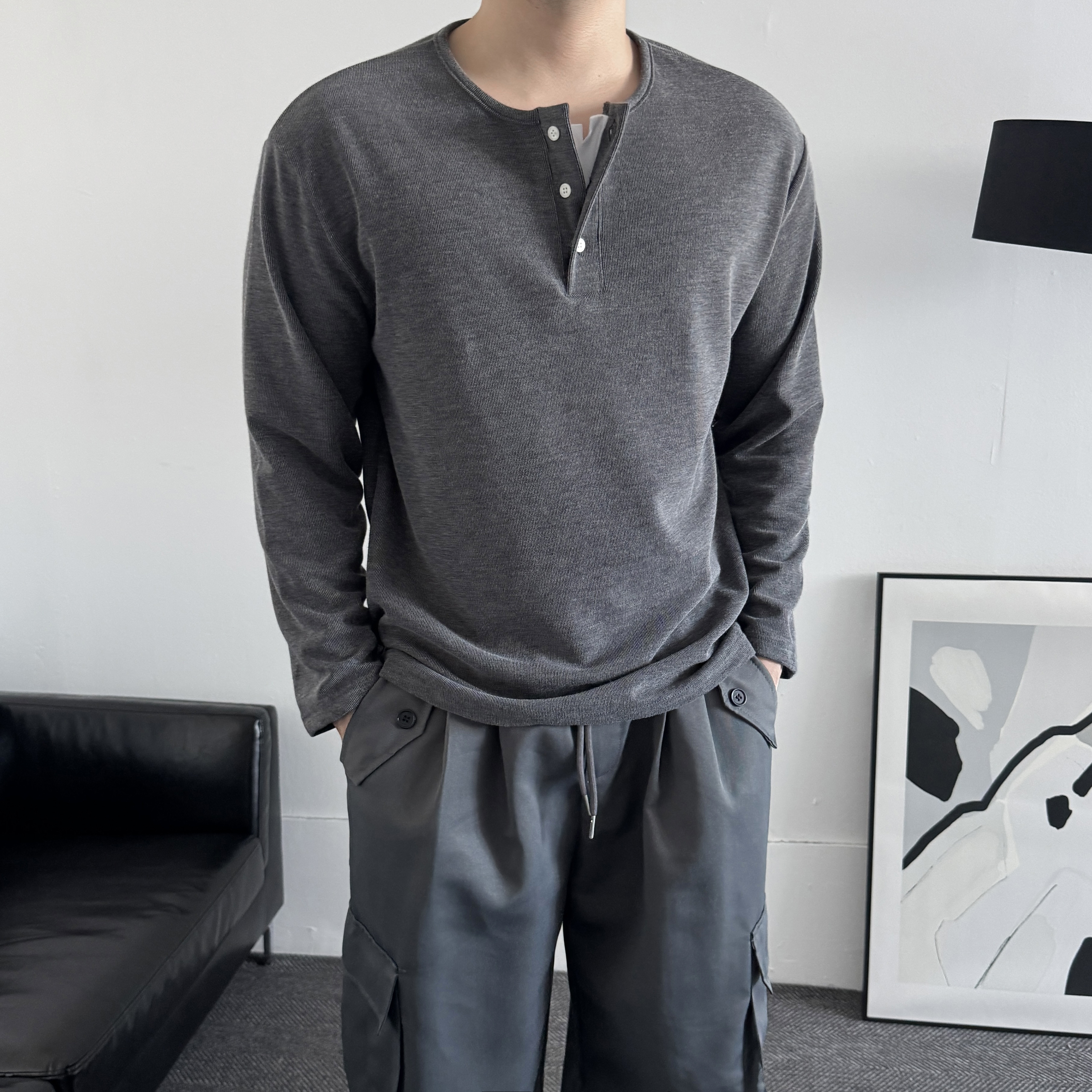 헨리넥 레이어드 롱슬리브 긴팔티 - 상품 이미지