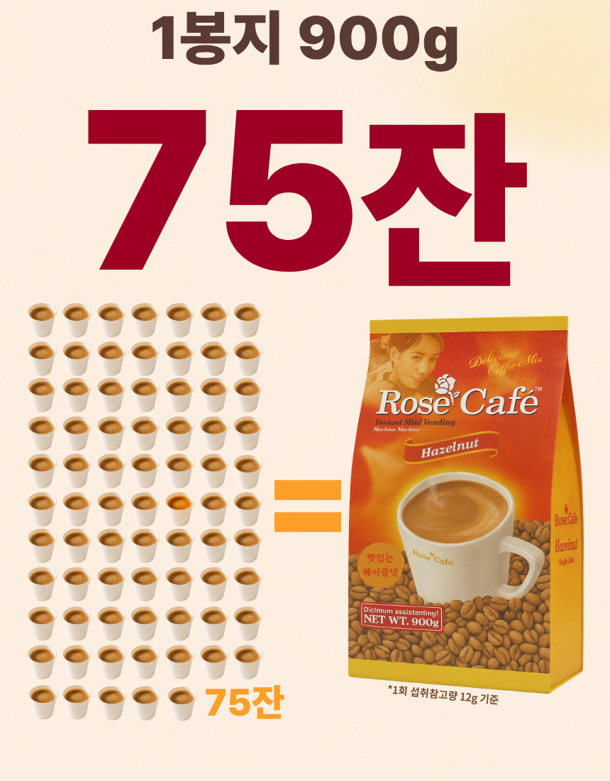 [12시이전당일출고]대용량 커피믹스 자판기용 로즈카페 헤이즐넛 900g, 6개 - 상세 이미지 4