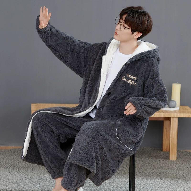 파자마 실내복 로브 가벼운 유카타 원피스잠옷 나이트가운 가운 잠옷 긴팔 남성잠옷 그레이 3802 잠옷+팬츠 L - 상세 이미지 5