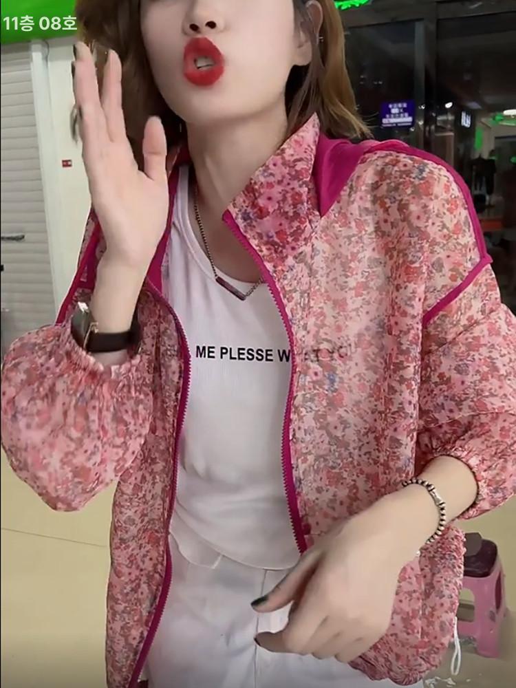 할머니 꽃무늬 점퍼 간절기 중년여성 바람막이 레드 L - 상세 이미지 2