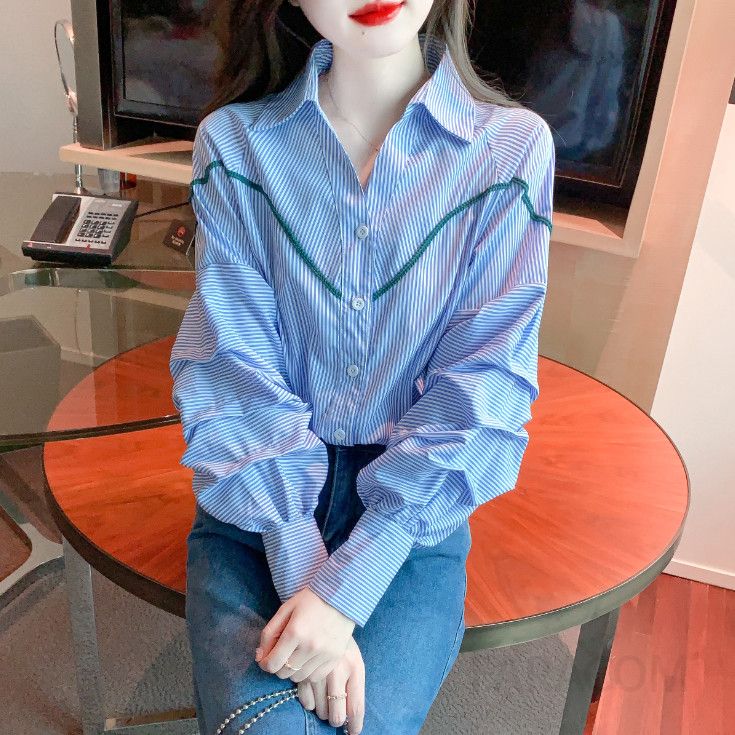 여성 긴팔 셔츠 가을 스타일 폴로 칼라 캐주얼 데일리 코튼 셔츠 트렌디한 디자인 편안한 착용감 다용도 활용성 높은 외출용 - 상세 이미지 4