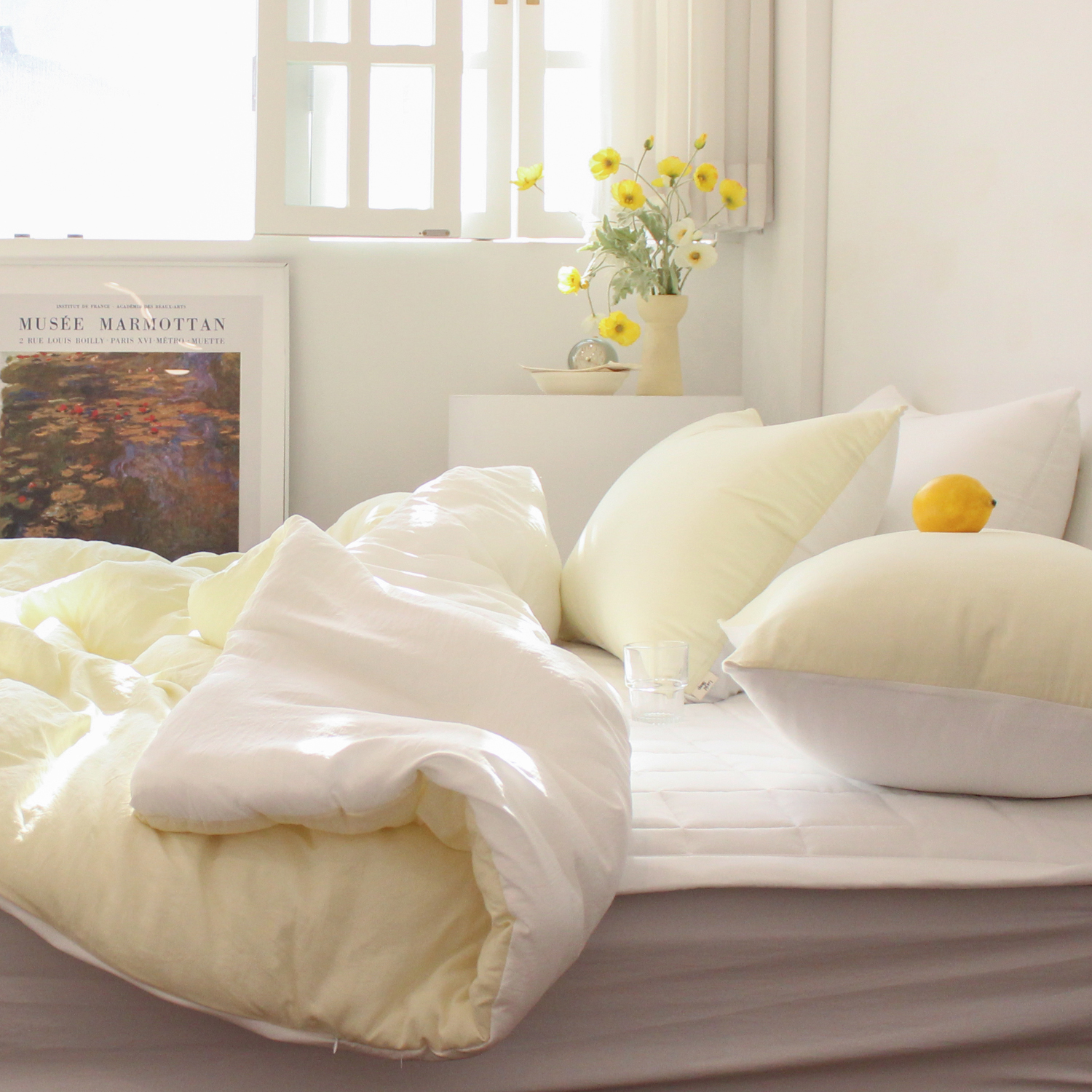 부드러운 디어마이 리버서블 워싱 옥수수솜 무봉제 차렵이불 세트 레몬 피즈, SS패드세트(이불+베개커버+침대패드)