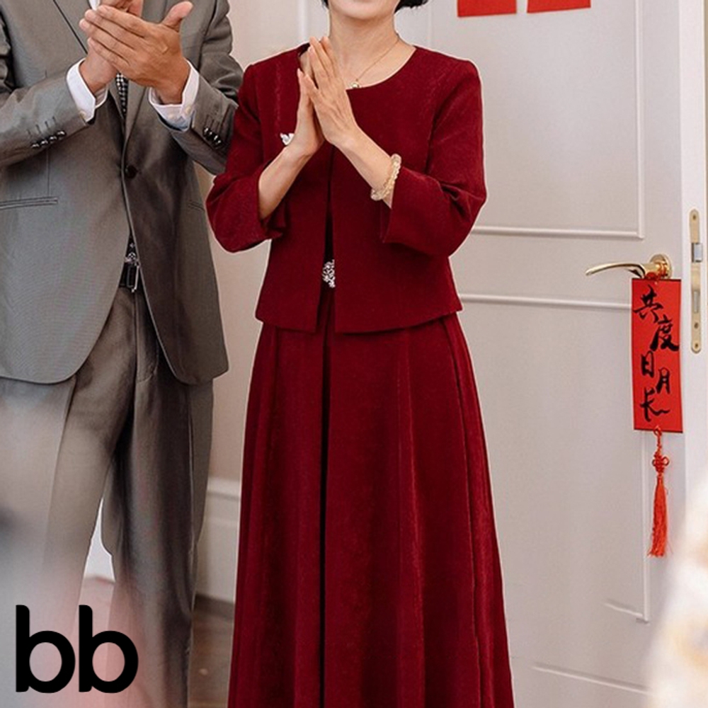 혼주 드레스 양장 피로연 신부어머니 플라워 맘드레스 파티 비즈 머메이드 2부 가족 이브닝 레드 M - 상세 이미지 3