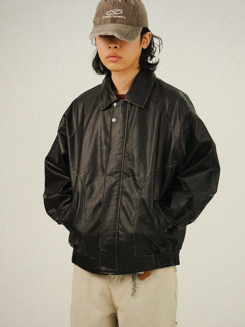 PO Washed Leather Bomber Jacket | 세미카지
