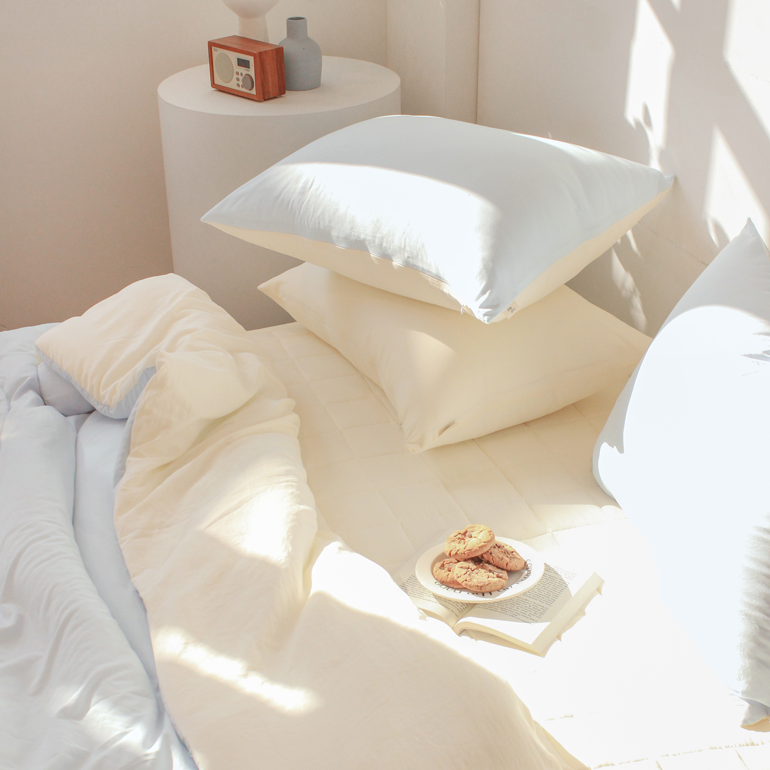 부드러운 디어마이 리버서블 워싱 옥수수솜 무봉제 차렵이불 세트 글램 블루, SS베이직세트(이불+베개커버)