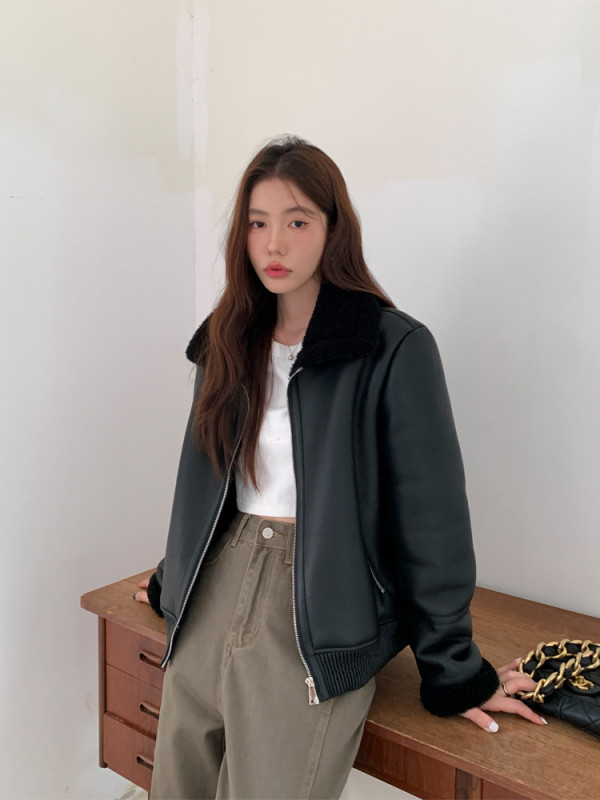 양가죽 울 양모 양털 리얼 시어링 퍼 라이더 무스탕 코트 - 상세 이미지 4
