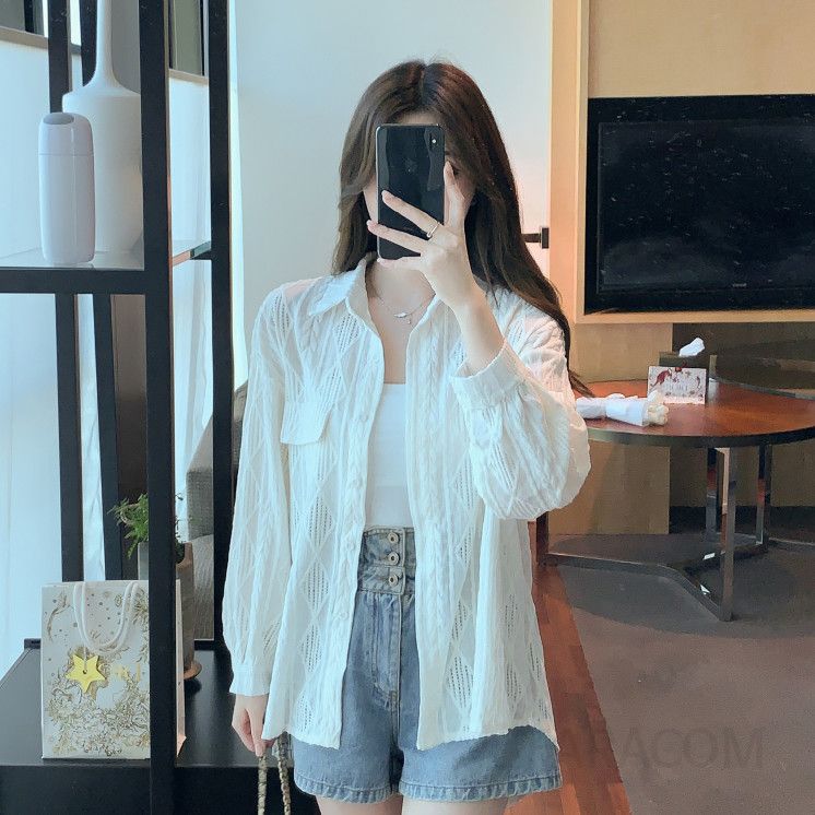 여성 루즈핏 폴로 칼라 긴팔 셔츠 가디건 자외선 차단 얇은 봄가을 간절기용 데일리 재킷 스타일리시한 캐주얼 코디 기본템 - 상세 이미지 4