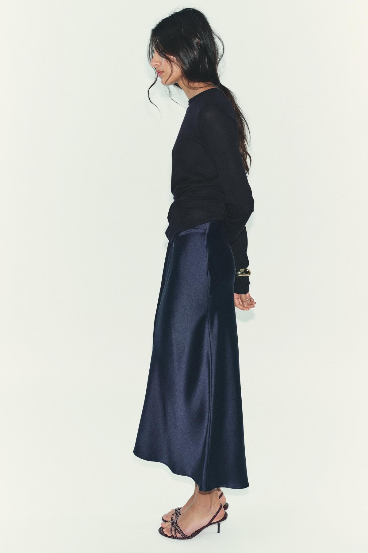 자라 새틴 미디 스커트 밴딩 2157/252 NAVY BLUE - 상세 이미지 4
