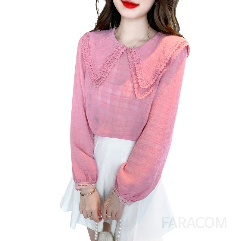 쉬폰 긴팔 블라우스 여성 가을 프랑스 스타일 인형 칼라 루즈핏 데일리 셔츠 고급스러운 통근룩 하객룩 매력적인 디자인 빈티지 감성 - 상세 이미지 5