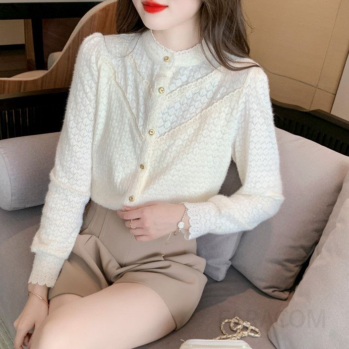 가을 여성용 레이스 블라우스 프렌치 스타일 긴팔 루즈핏 통근용 데일리 패션 하객룩 고급스러운 디자인 예쁜 스타일링 아이템 - 상세 이미지 2