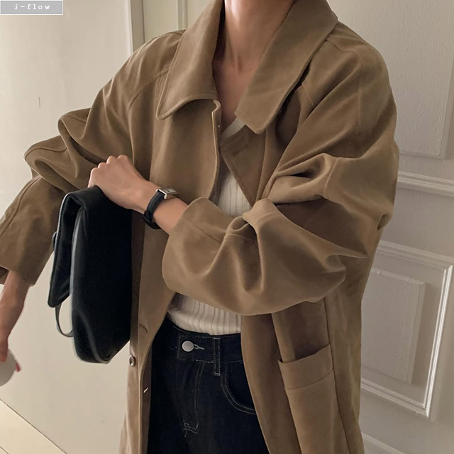 플란 스웨이드 포켓 더블버튼 하프 코트 2col 봄 가을 자켓 카라넥 트렌치 제이플로우 이미지 7