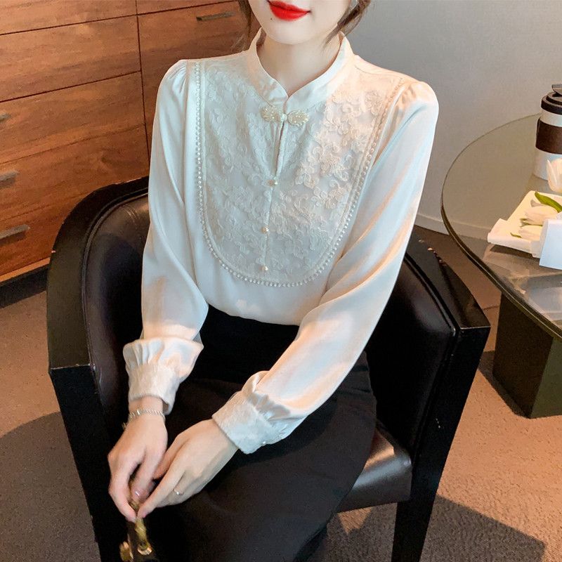 여성 쉬폰 긴팔 셔츠 가을 루즈핏 블라우스 고급스러운 스타일 캐주얼한 데일리룩 코디 필수 아이템 편안한 착용감 - 상품 이미지