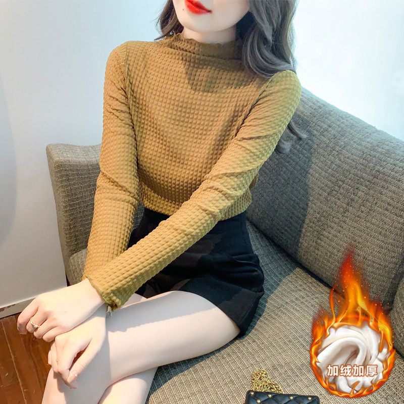 하프넥 쉬폰 블라우스 가을 여성용 루즈핏 긴팔 쉬폰 셔츠 레이스 러플 디자인 스타일리시한 데일리룩 코디 여성스러운 우아한 착용감 - 상세 이미지 2