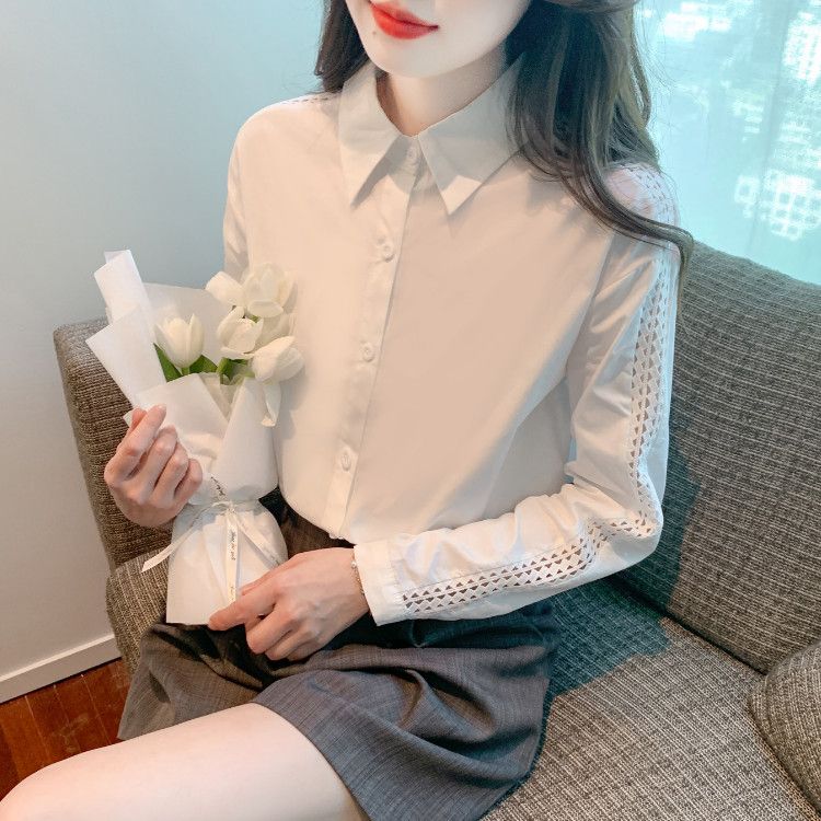 여성 레이스 스플라이싱 셔츠 가을 패션 유행 디자인 통근용 데일리 블라우스 스타일리시한 착용감 최대한 활용 가능한 모던 탑 - 상세 이미지 3