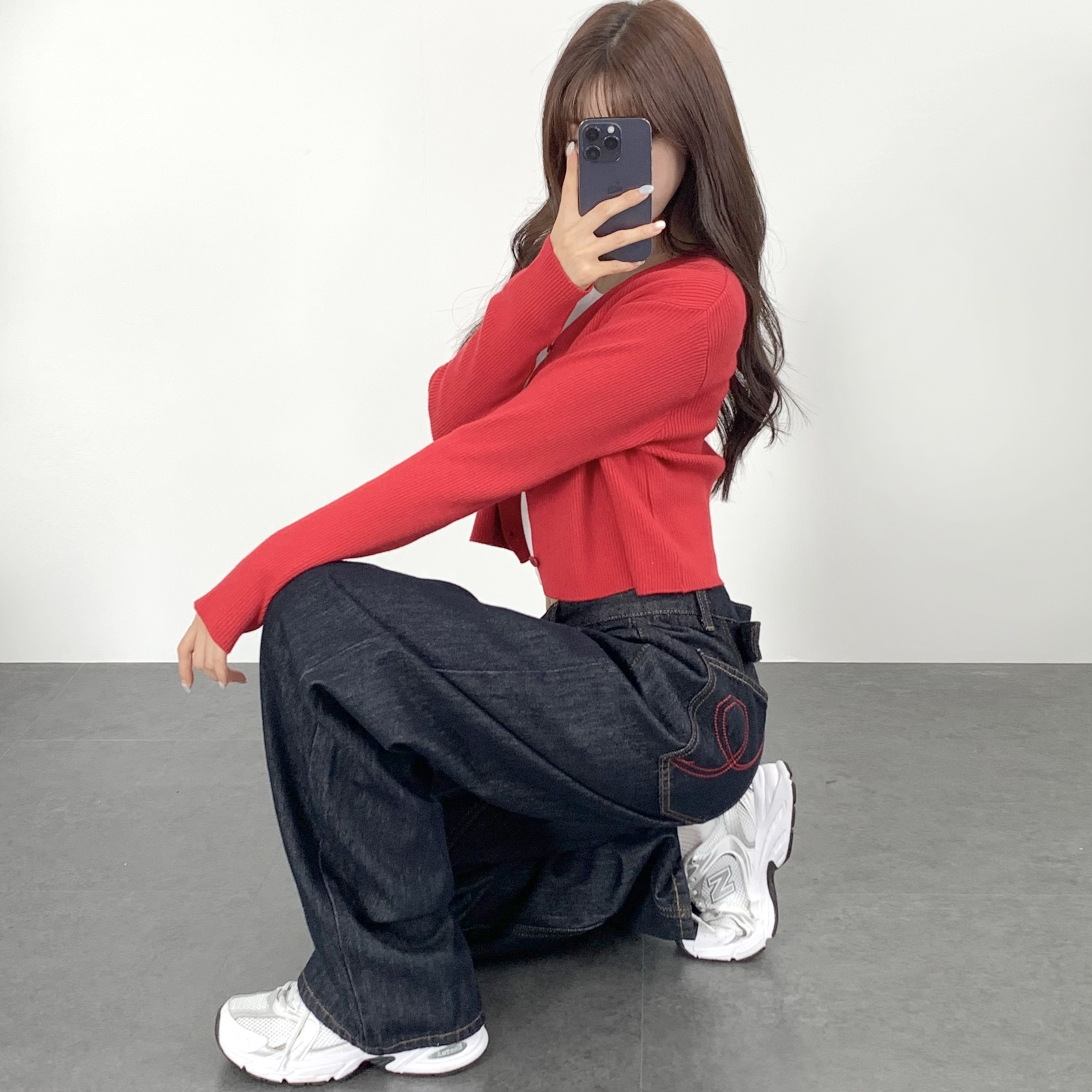 여성 와이드청바지 생지데님 하이웨스트 논페이드 진청 흑청바지 - 상품 이미지