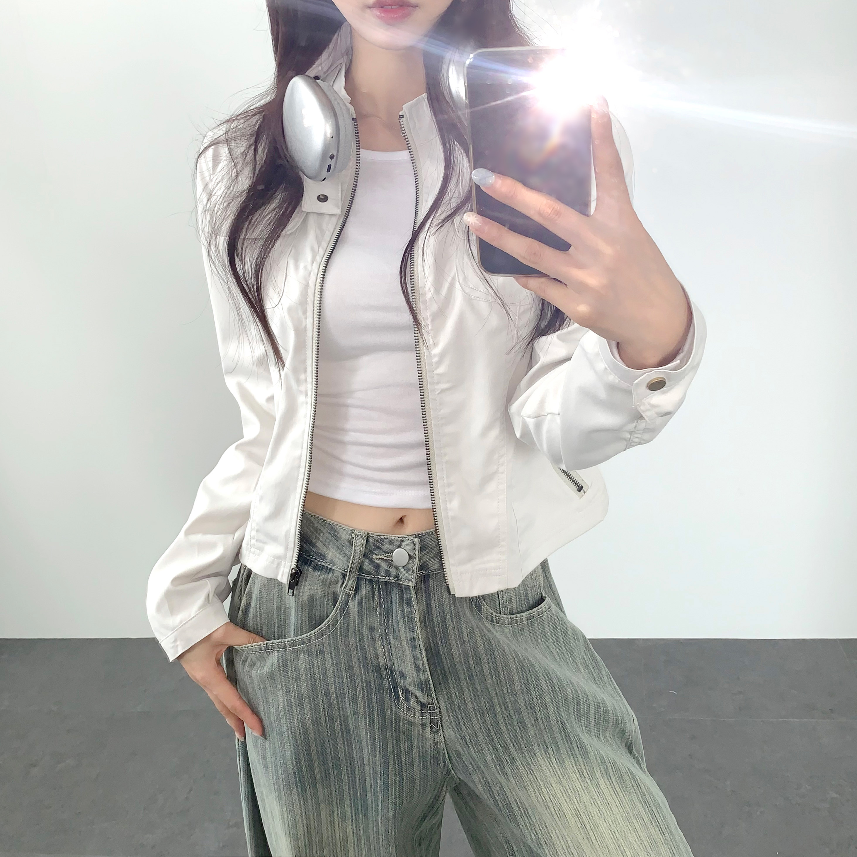 여성 가을 바람막이 크롭자켓 노카라자켓 - 상세 이미지 3