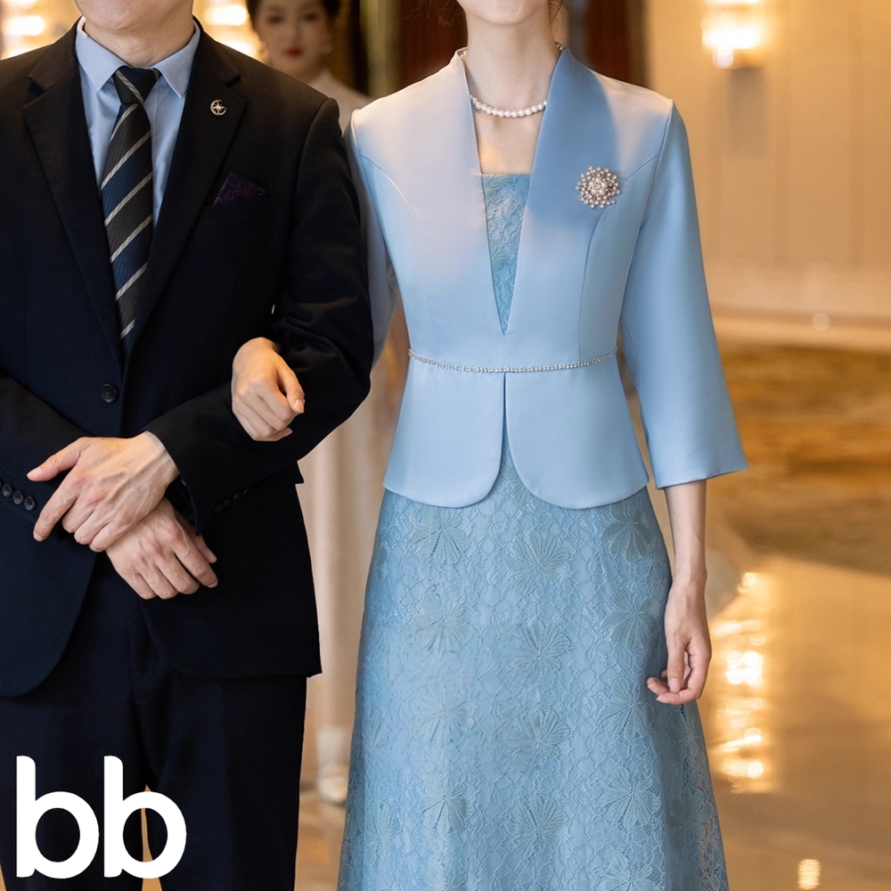 혼주 드레스 결혼 신부어머니 예복 2부 골드 플로랄 비즈 자수 혼주드레스 결혼식 맘드레스 7부 블루 L - 상품 이미지