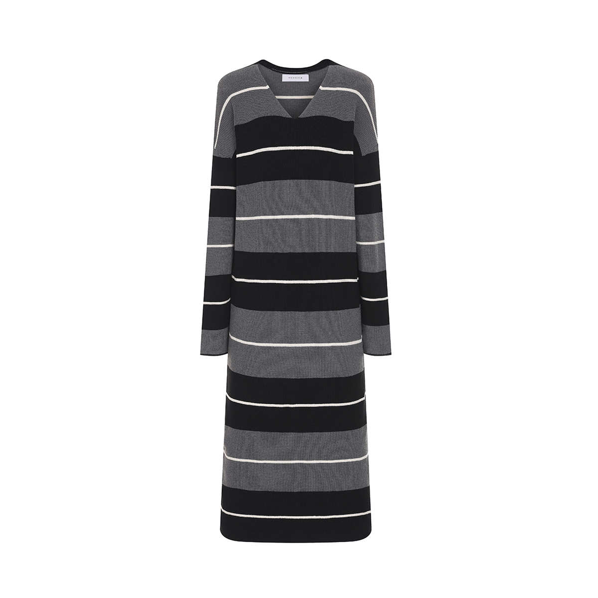 예시카 브이넥 스트라이프 니트 원피스 YJ9KO472