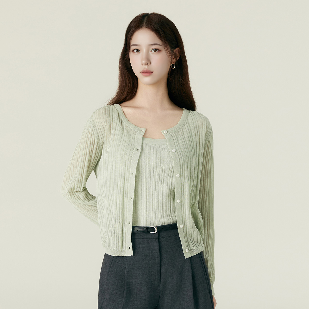 로엠 골지 나시 가디건 세트 RMCKF38RT1 - 메인 이미지