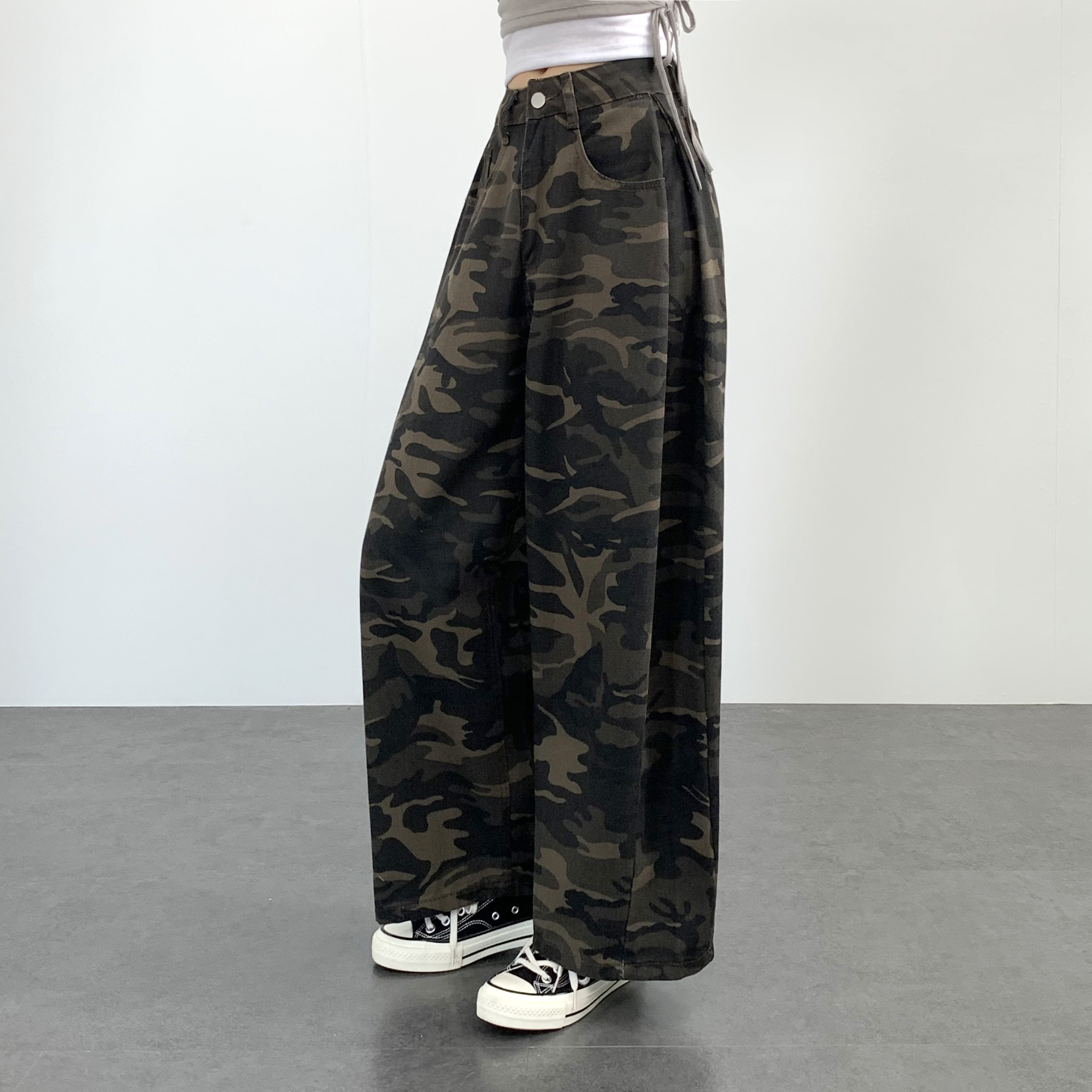 카모 바지 파라슈트 밀리터리 핀턱 와이드 팬츠 - 상세 이미지 5
