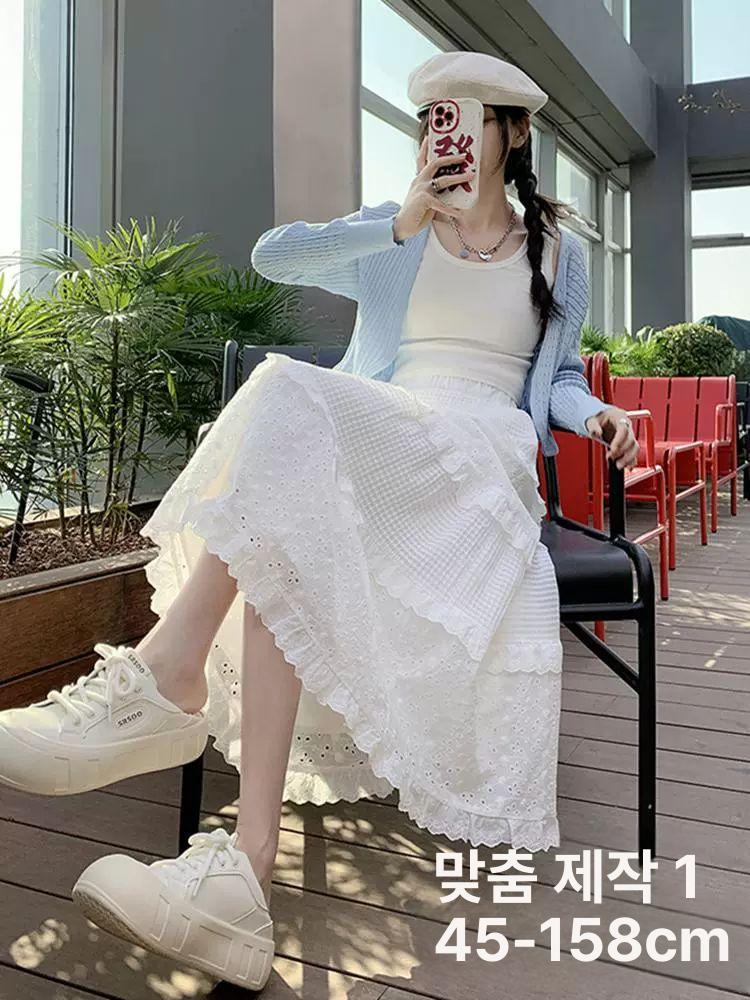 아일렛스커트 캉캉 밴딩 화이트쁘띠 여름치마 기장 프릴 린넨 롱스커트 아일렛 캉캉스커트 화이트쁘띠 길이70 145-152cm 40.0kg 미만의 무게의 경우 XXS - 상세 이미지 3