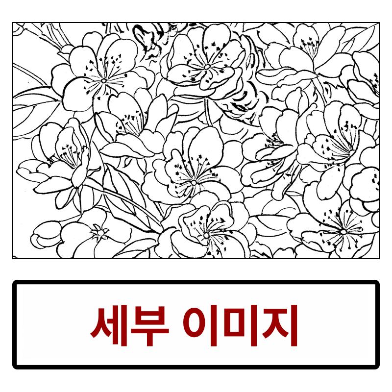 새 도안 화조도 한국화 꽃과 밑그림 그리기 민화 이미지 참조 없음 원본사이즈 44x88cm - 상세 이미지 3