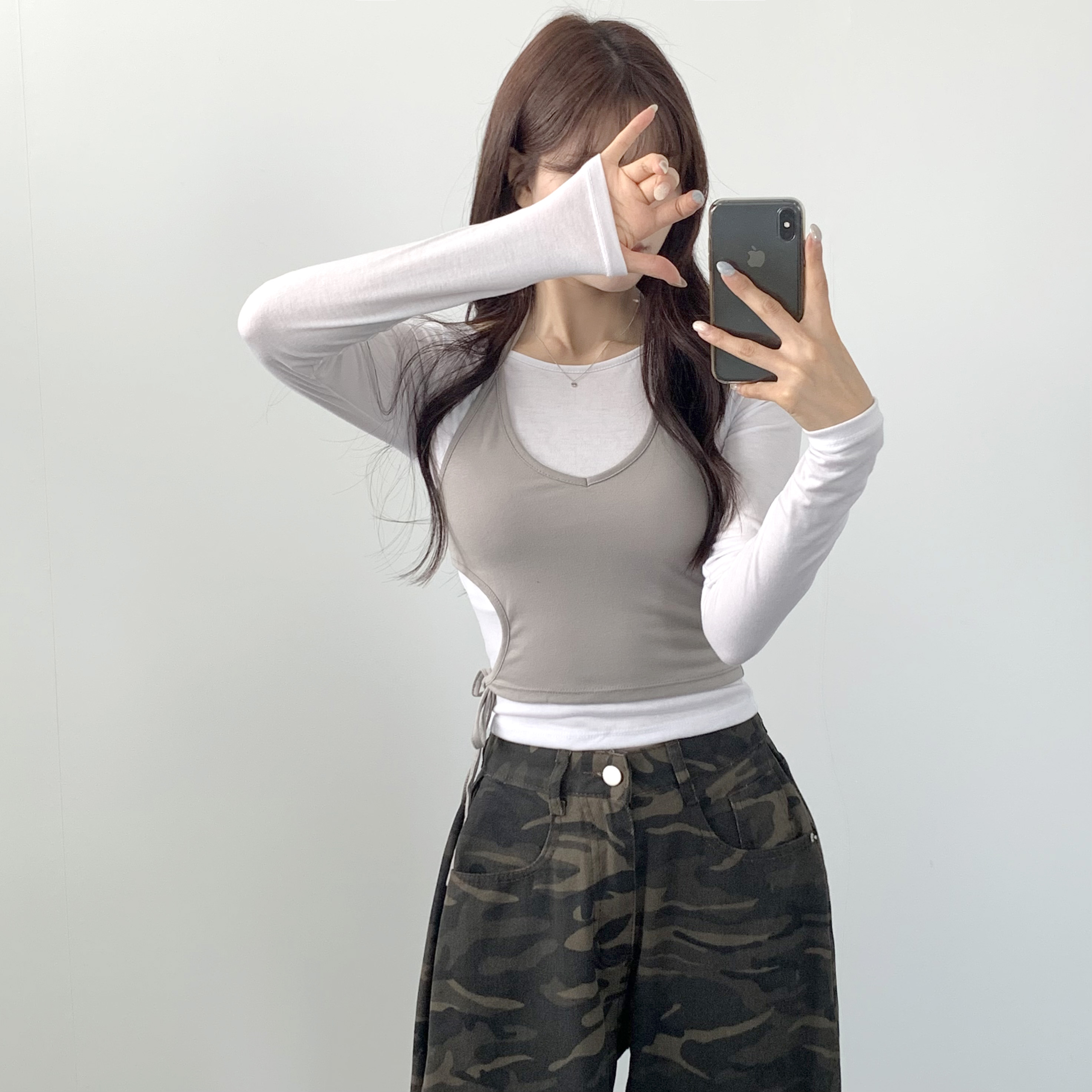 여성 홀터넥 티셔츠 탱크탑 레이어드나시 - 상품 이미지