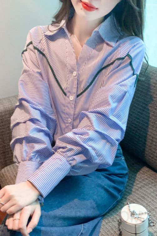 여성 긴팔 셔츠 가을 스타일 폴로 칼라 캐주얼 데일리 코튼 셔츠 트렌디한 디자인 편안한 착용감 다용도 활용성 높은 외출용 - 상세 이미지 5