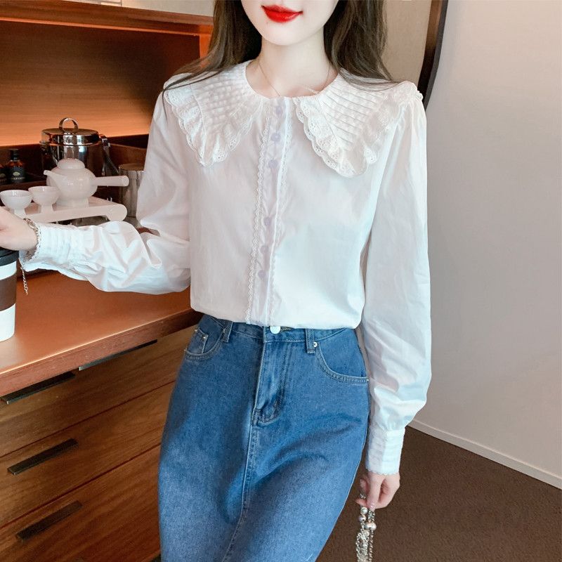 여성용 루즈핏 쉬폰 블라우스 가을신상 러플디자인 우아한 긴팔 셔츠 데일리 스타일 캐주얼한 착용감 - 상세 이미지 5