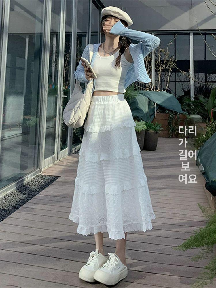 아일렛스커트 캉캉 밴딩 화이트쁘띠 여름치마 기장 프릴 린넨 롱스커트 아일렛 캉캉스커트 화이트쁘띠 길이70 145-152cm 40.0kg 미만의 무게의 경우 XXS - 상세 이미지 4