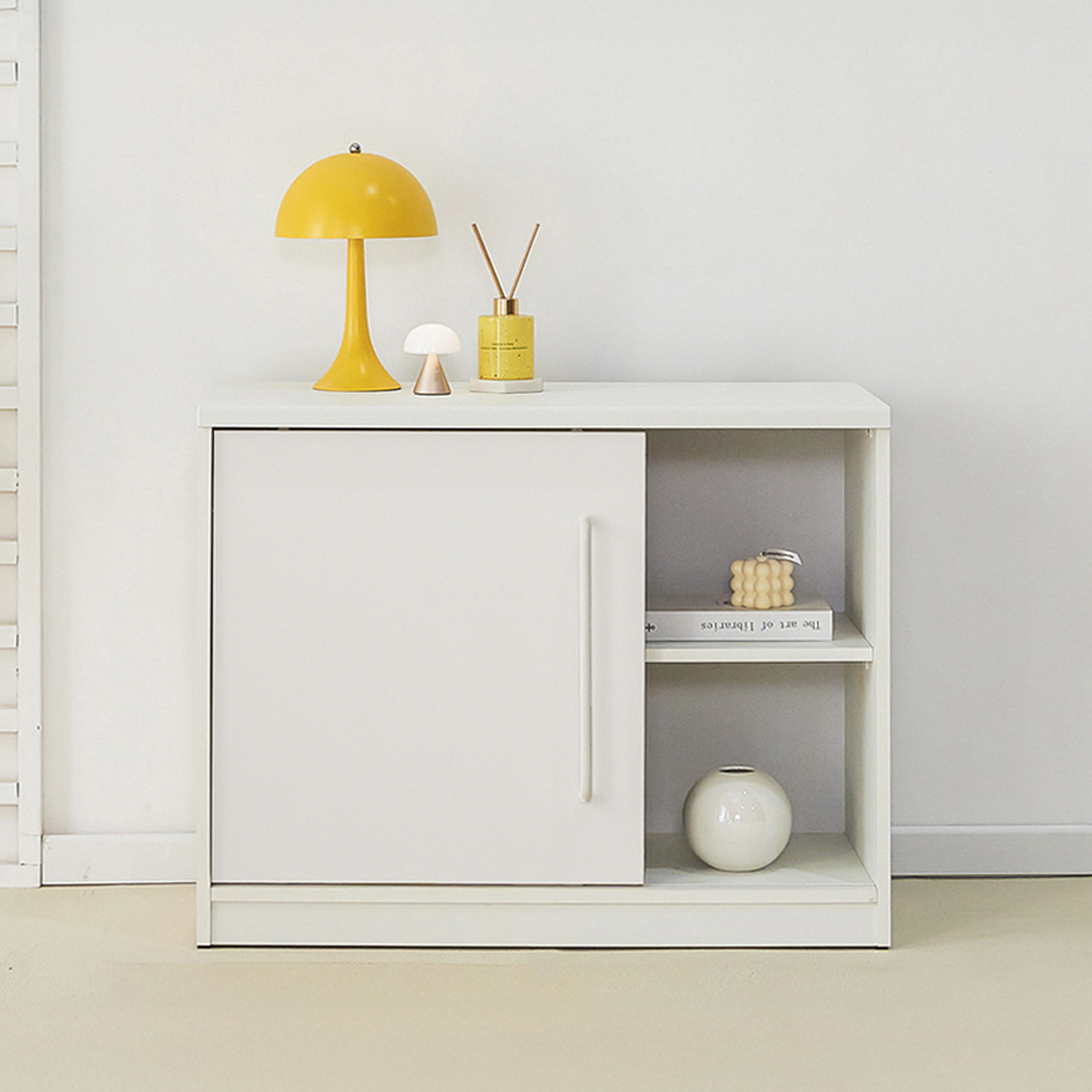 슬라이딩 거실장 티비다이 낮은 거실장 미드센츄리 1200x400x600mm, 화이트