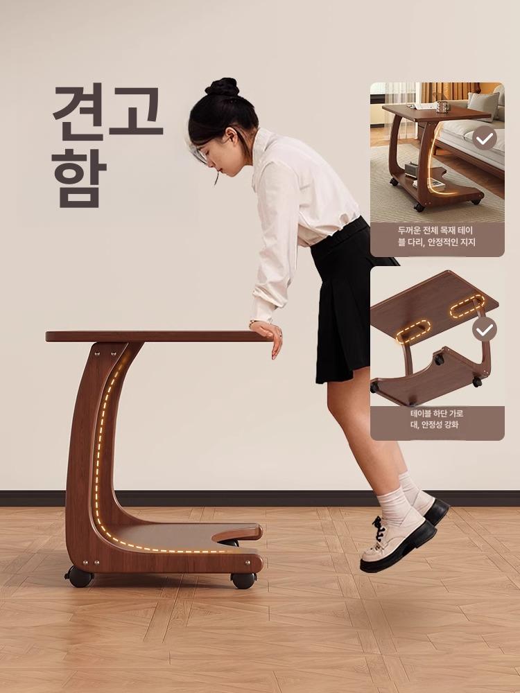 원목 사이드 테이블 티테이블 이동식 소형 가구 거실 자연목색 대형 - 상세 이미지 3