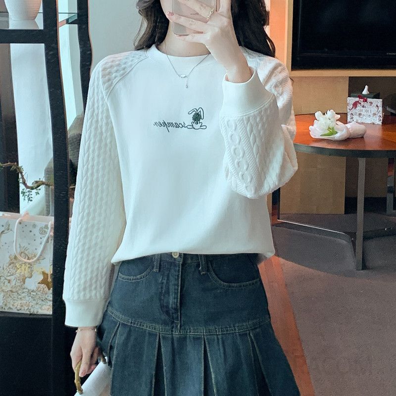여성용 루즈핏 긴팔 티셔츠 세련된 스타일 데일리 캐주얼 가을용 편안한 착용감 후드리스 스웨트셔츠 모던한 디자인 - 상세 이미지 2