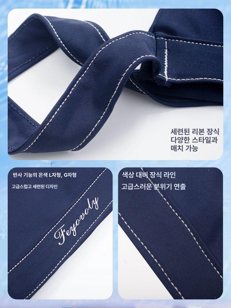 리본 수영모자 물놀이 바캉스 플랩캡 휴양지 휴가 여성용 비치모자 수영복 실리콘수영모 화이트+스타 다이아몬드 핑크 고글 - 상세 이미지 5