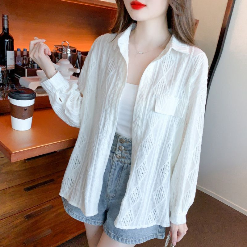 여성 루즈핏 폴로 칼라 긴팔 셔츠 가디건 자외선 차단 얇은 봄가을 간절기용 데일리 재킷 스타일리시한 캐주얼 코디 기본템 - 상세 이미지 3