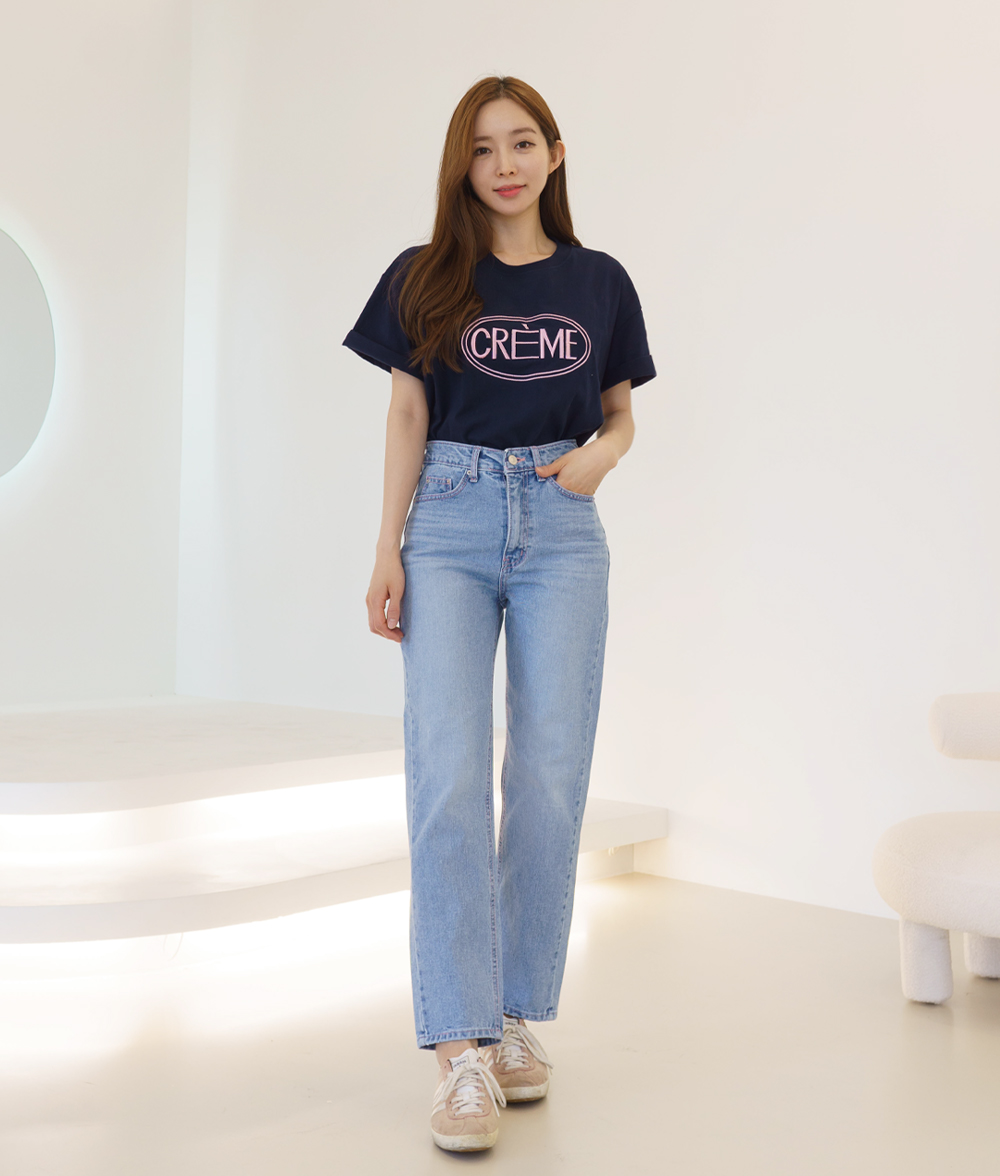 핑크스티치 일자핏 청바지 데님팬츠 키작녀 스트레이트 이미지 4
