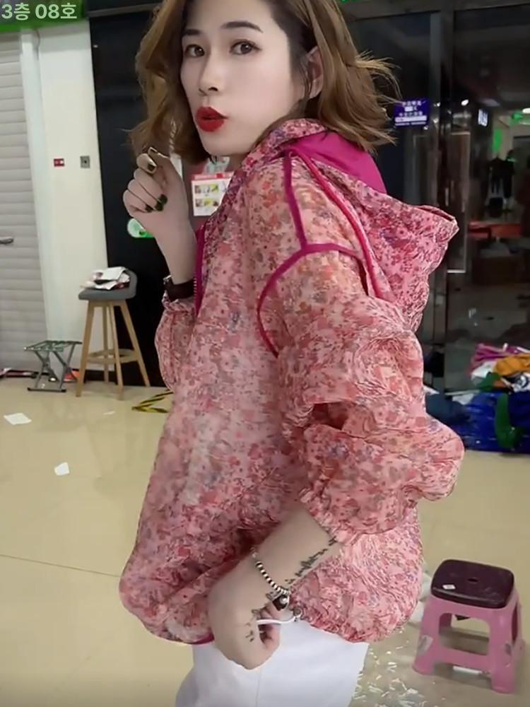 할머니 꽃무늬 점퍼 간절기 중년여성 바람막이 레드 L - 상세 이미지 3