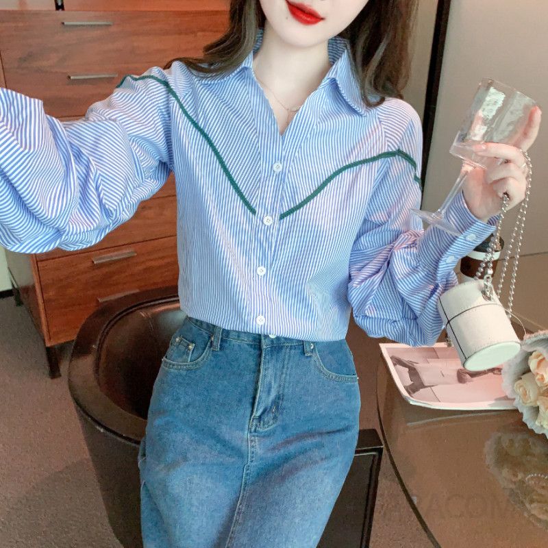 여성 긴팔 셔츠 가을 스타일 폴로 칼라 캐주얼 데일리 코튼 셔츠 트렌디한 디자인 편안한 착용감 다용도 활용성 높은 외출용 - 상세 이미지 2