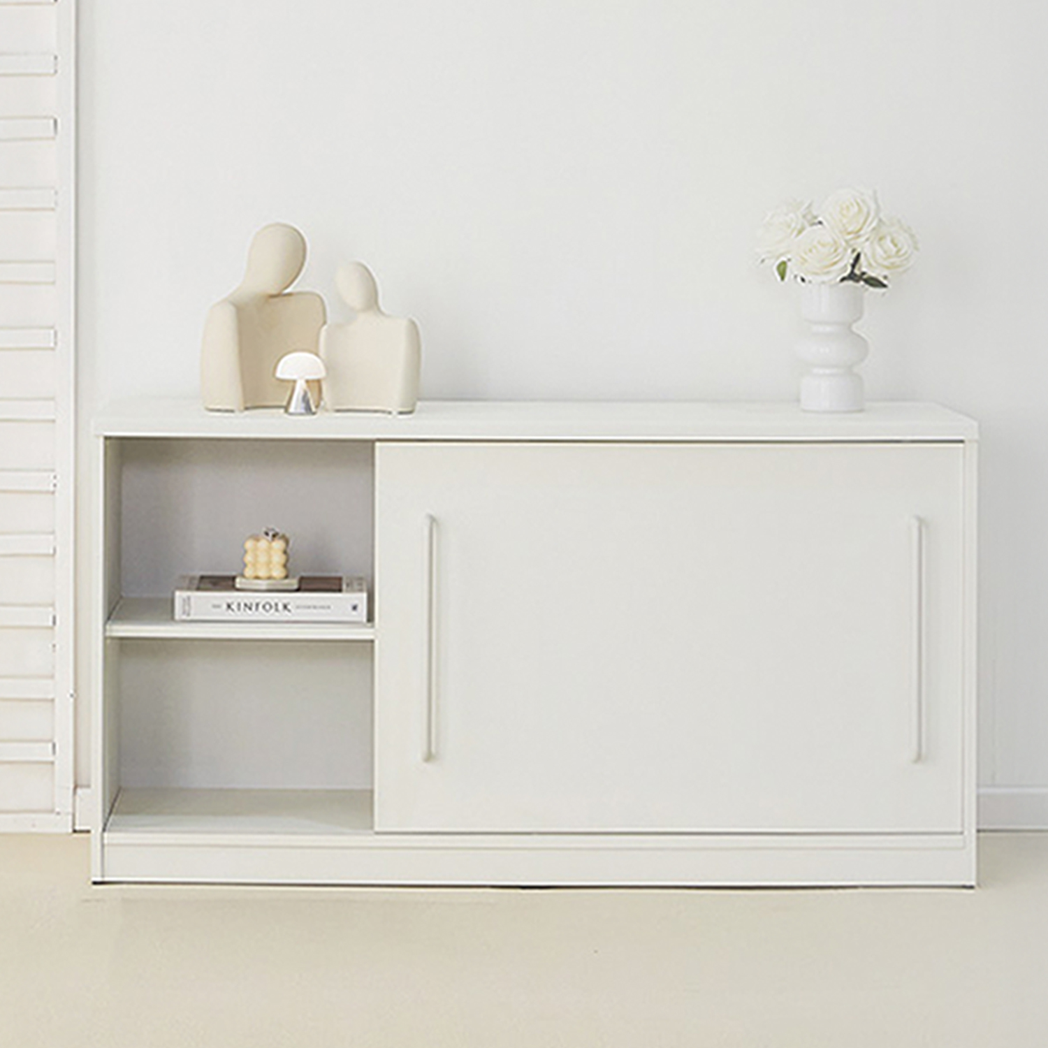 슬라이딩 거실장 티비다이 낮은 거실장 미드센츄리 1200x400x600mm, 화이트