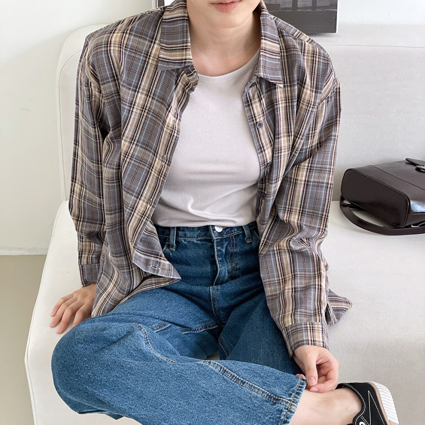 가을체크남방 여성체크남방 블라우스 핑크셔츠